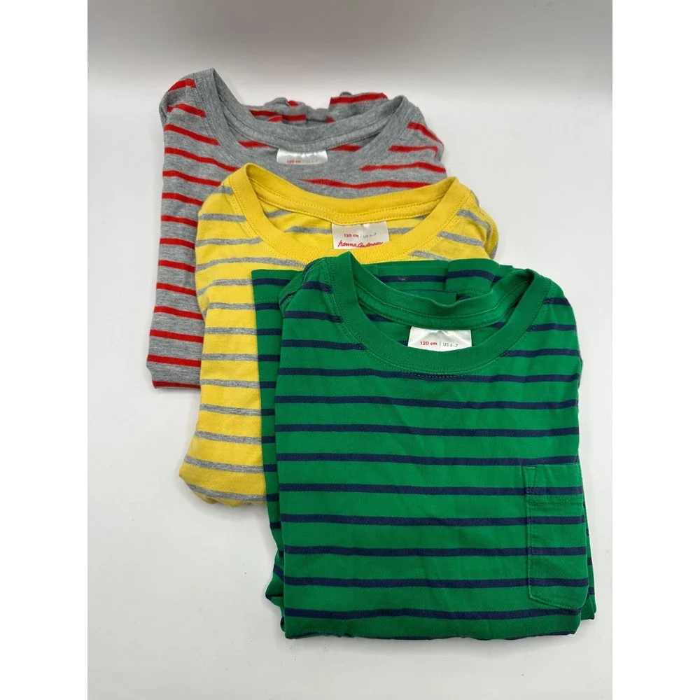 Lot of 3 Hanna Andersson Size 120 6-7 Boys Striped Long Sleeve Shirts - READ